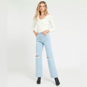 ROLLA'S Distressed Heidi Light-Wash Organic High Rise Loose Straight Jeans Sz 29